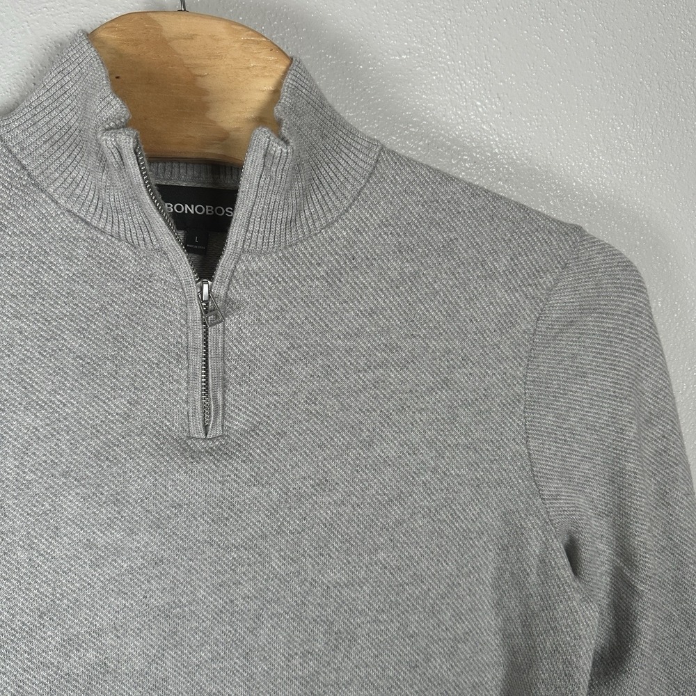 Bonobos Men's Size Large Gray Cashmere Cotton Quarter 1/4 Zip Pullover Sweater